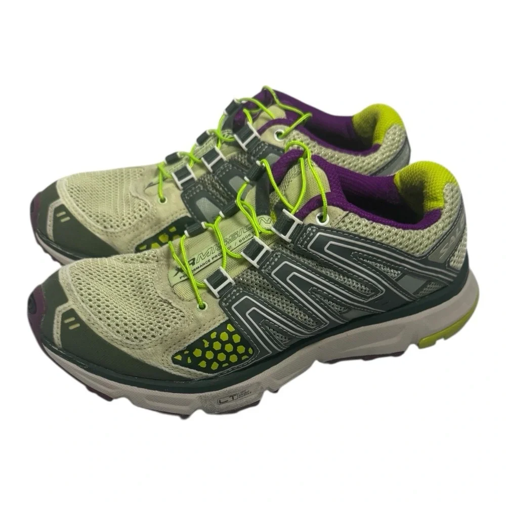 🔥Salomon 🤑XR Mission Trail Running Hiking Shoes Green Purple Quicklace‎ 6.5 - Picture 3 of 9